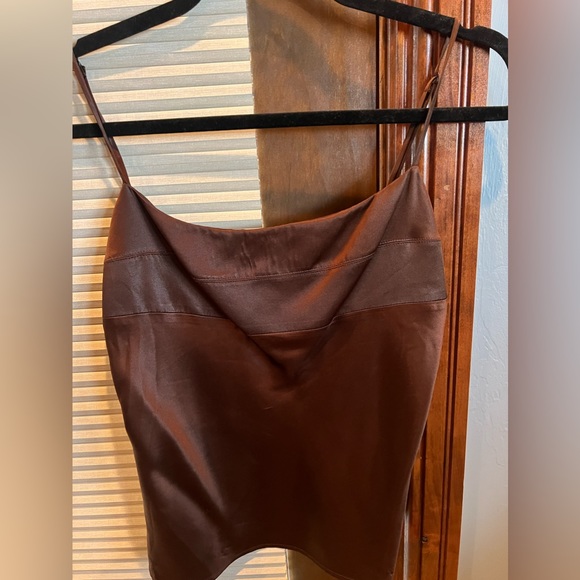 BCBG brown satin tank top with built in shelf-bra. Size medium. Runs small. - Picture 2 of 6